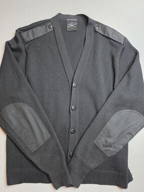 Military Equipment Men's Black Button-Front Cardigan with Elbow Patches XL